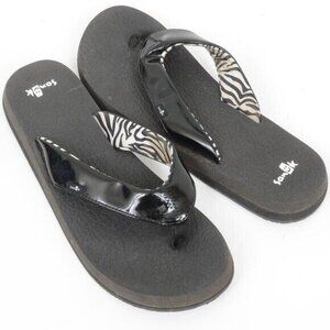Sanuk Zebra Black Patent Flip Flop Thong Sandal Slip-on Flats Women's 10 Beach